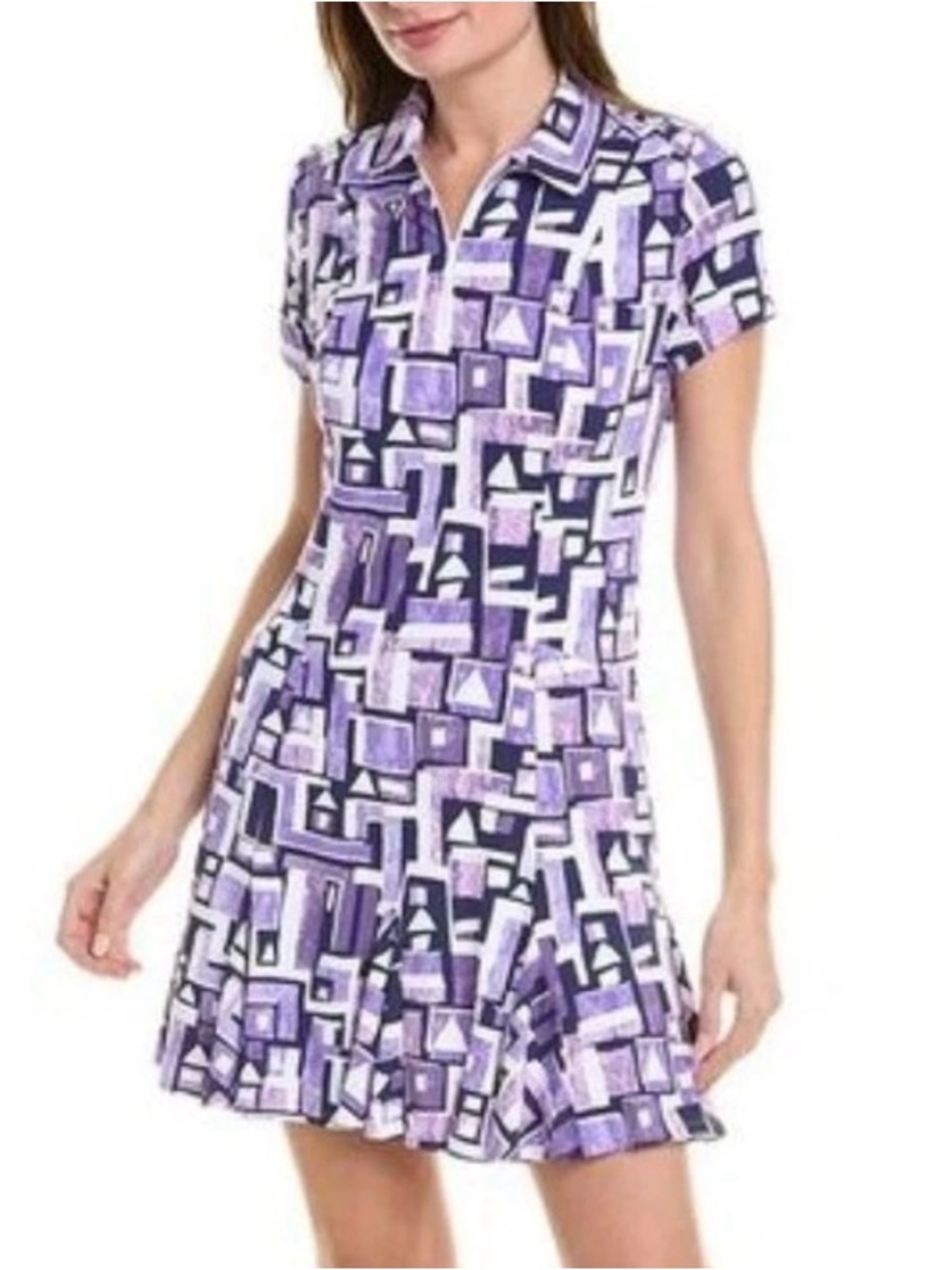 NWR IBKUL Purple White Geometric Athletic Godet Dress S